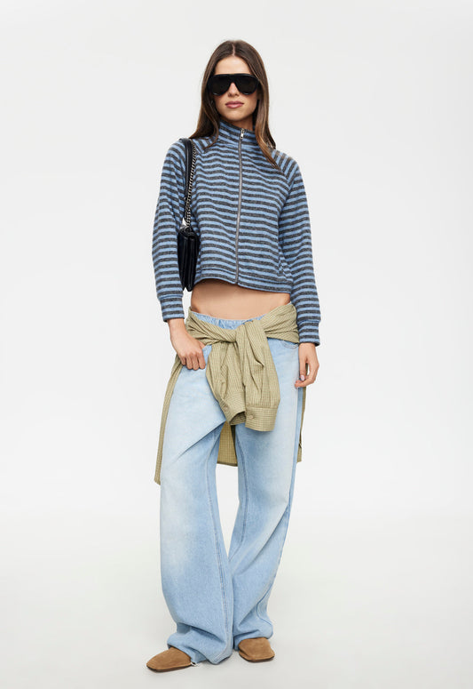 Lioness Fashion Online | Bloom Knit Jacket - Grey Blue Stripe