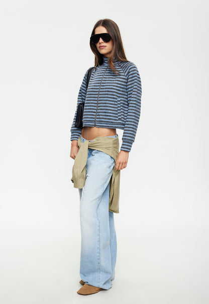 Lioness Fashion Online | Bloom Knit Jacket - Grey Blue Stripe