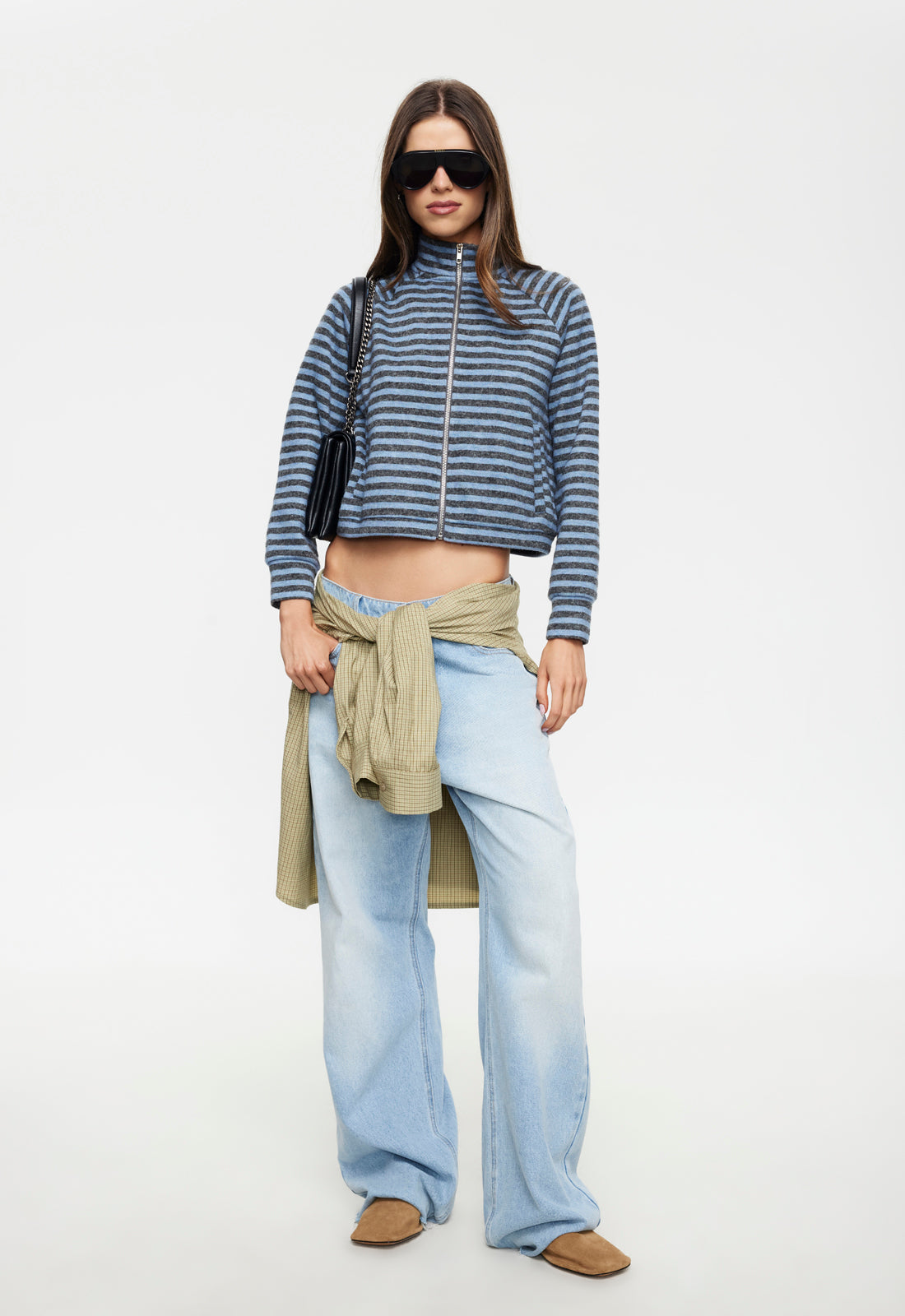 Lioness Fashion Online | Bloom Knit Jacket - Grey Blue Stripe