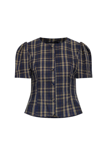 Lioness Fashion On Sale | FEMME BLOUSE - NAVY LEMON PLAID