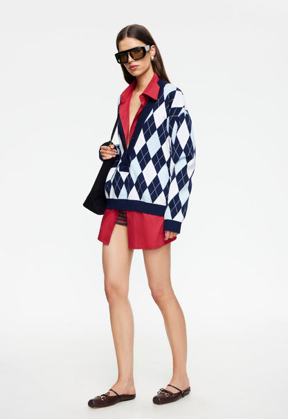 Lioness Fashion Online | PRADO KNIT - BLUE ARGYLE