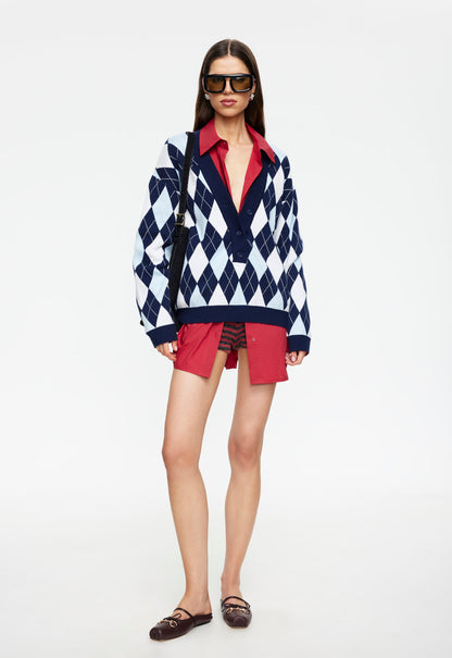 Lioness Fashion Online | PRADO KNIT - BLUE ARGYLE