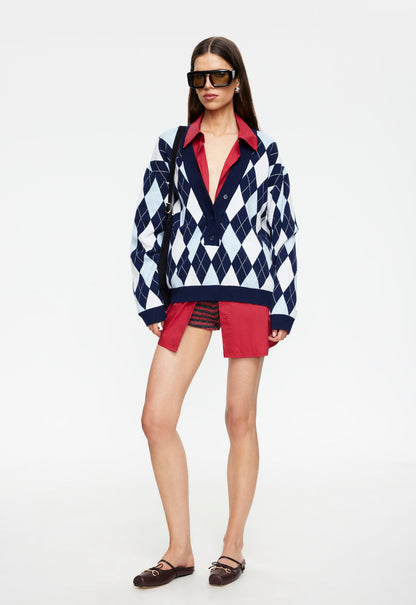 Lioness Fashion Online | PRADO KNIT - BLUE ARGYLE