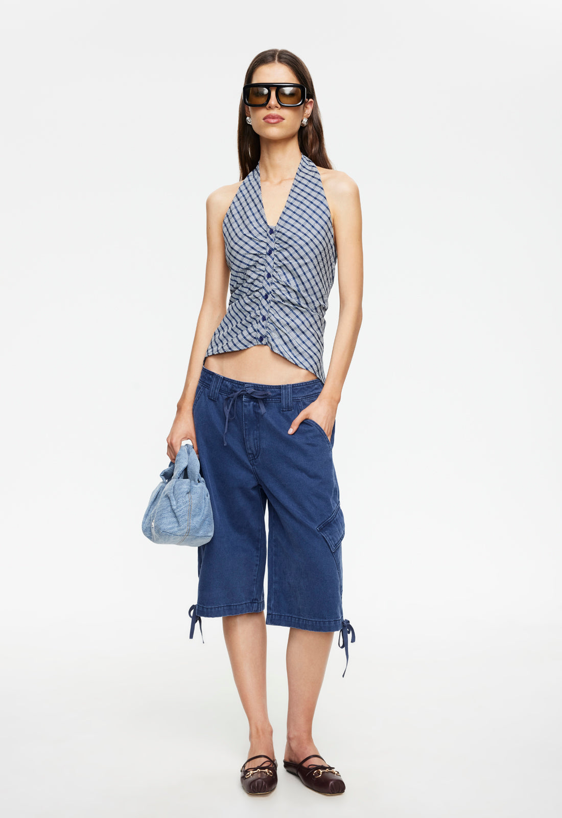 Lioness Fashion Online Shop | POWER HOUR HALTER - NAVY PLAID