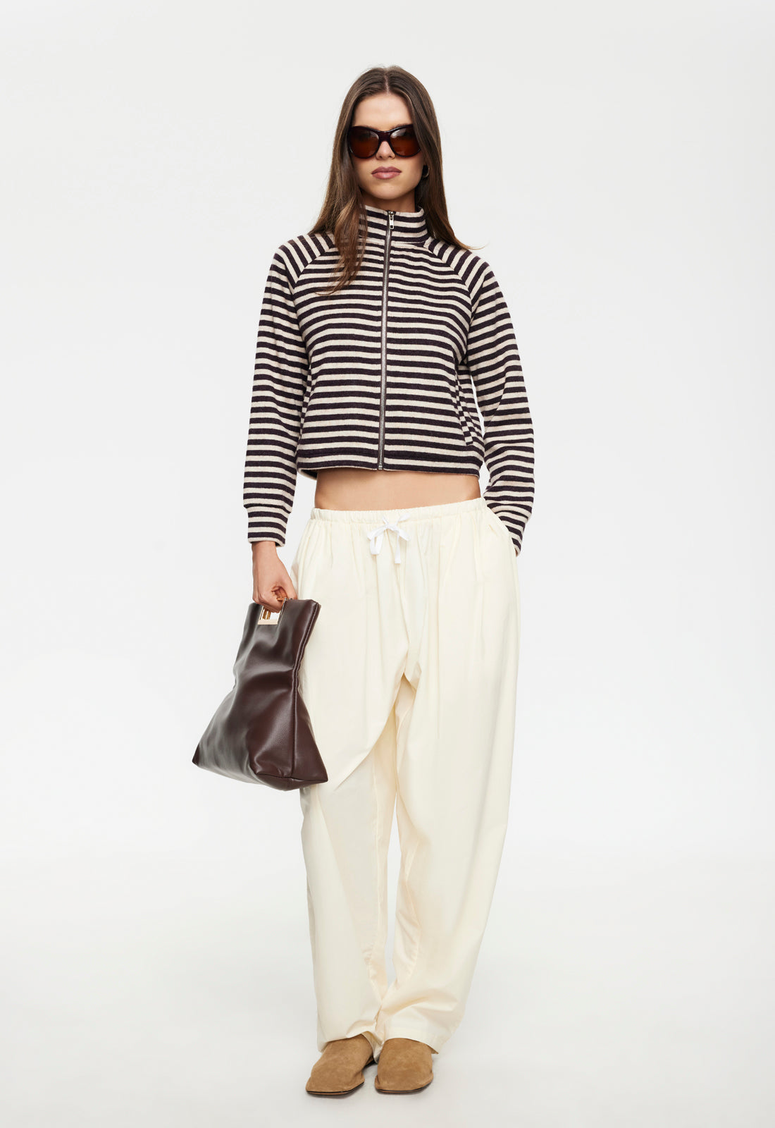 Lioness Fashion Online | Bloom Knit jacket - Beige Chocolate Stripe