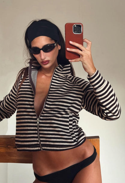 Lioness Fashion Online | Bloom Knit jacket - Beige Chocolate Stripe