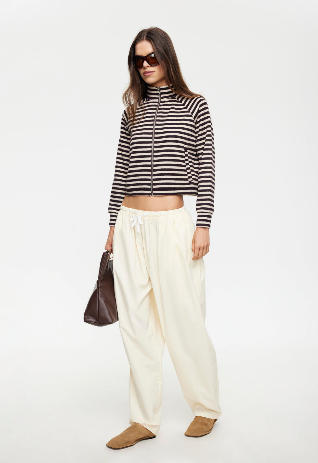 Lioness Fashion Online | Bloom Knit jacket - Beige Chocolate Stripe