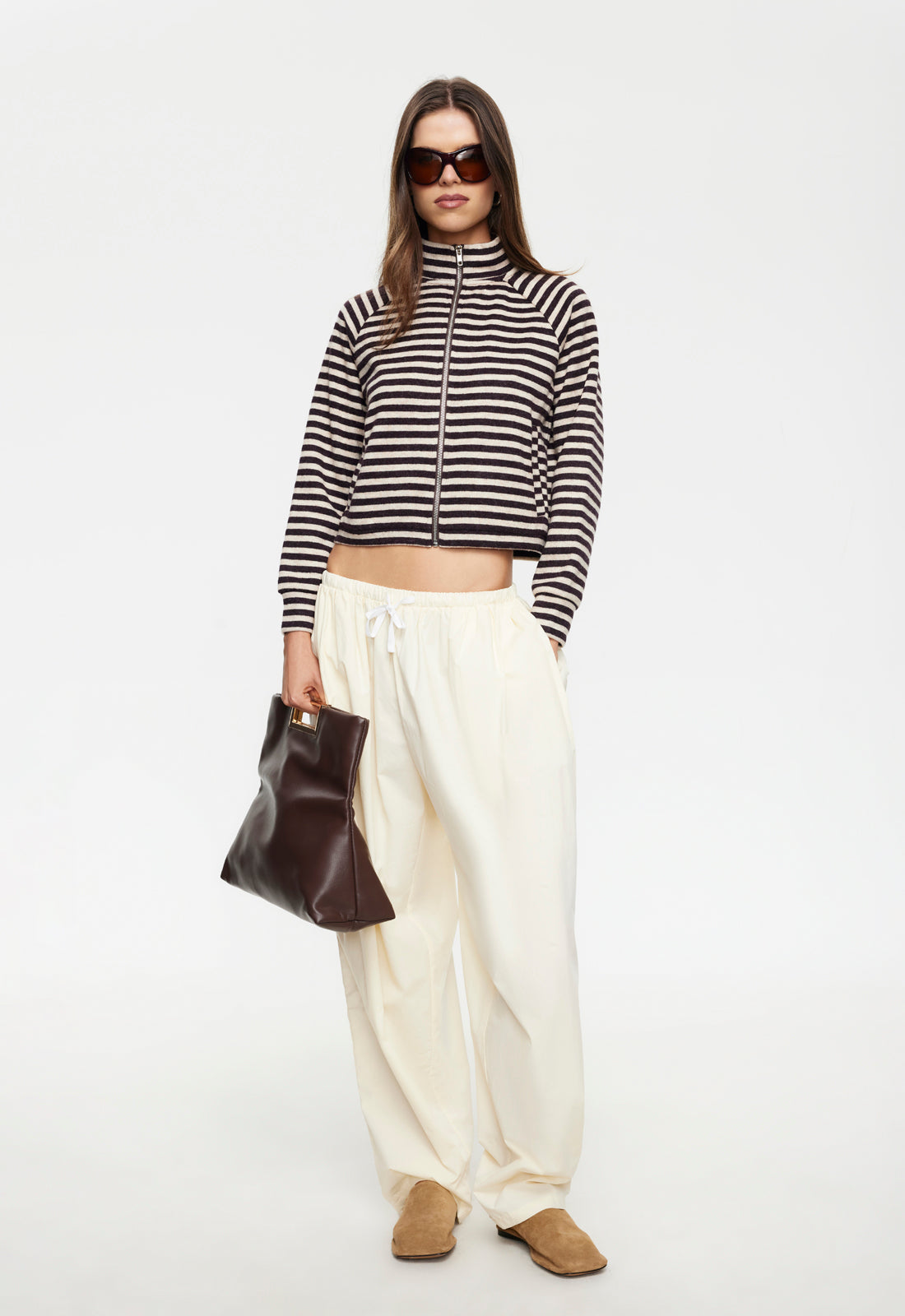 Lioness Fashion Online | Bloom Knit jacket - Beige Chocolate Stripe