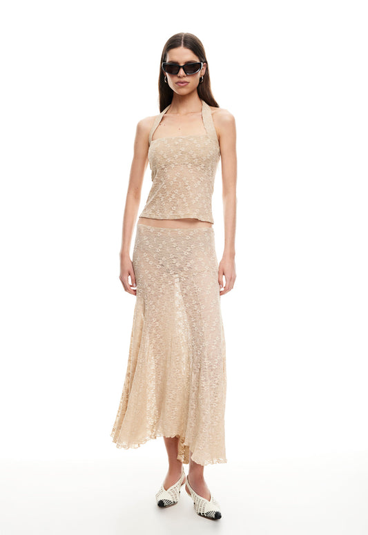 Lioness Fashion Discount | IN BLOOM LACE MIDI SKIRT - TAUPE