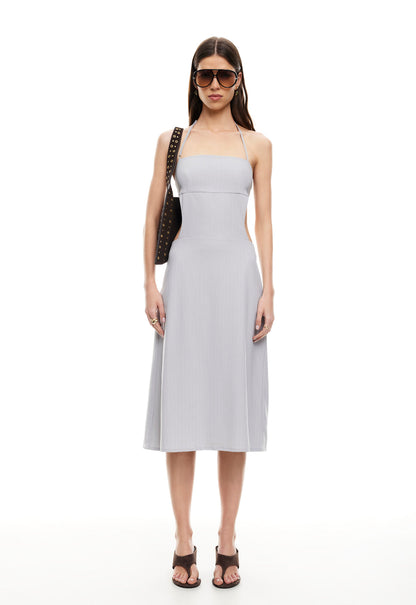 Lioness Fashion For Sale | MOONLIT MIDI DRESS - LIGHT GREY PINSTRIPE