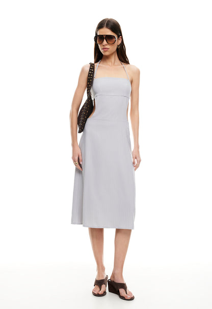 Lioness Fashion For Sale | MOONLIT MIDI DRESS - LIGHT GREY PINSTRIPE
