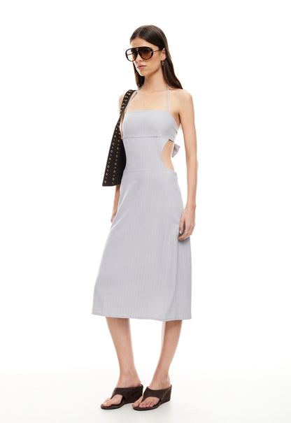 Lioness Fashion For Sale | MOONLIT MIDI DRESS - LIGHT GREY PINSTRIPE